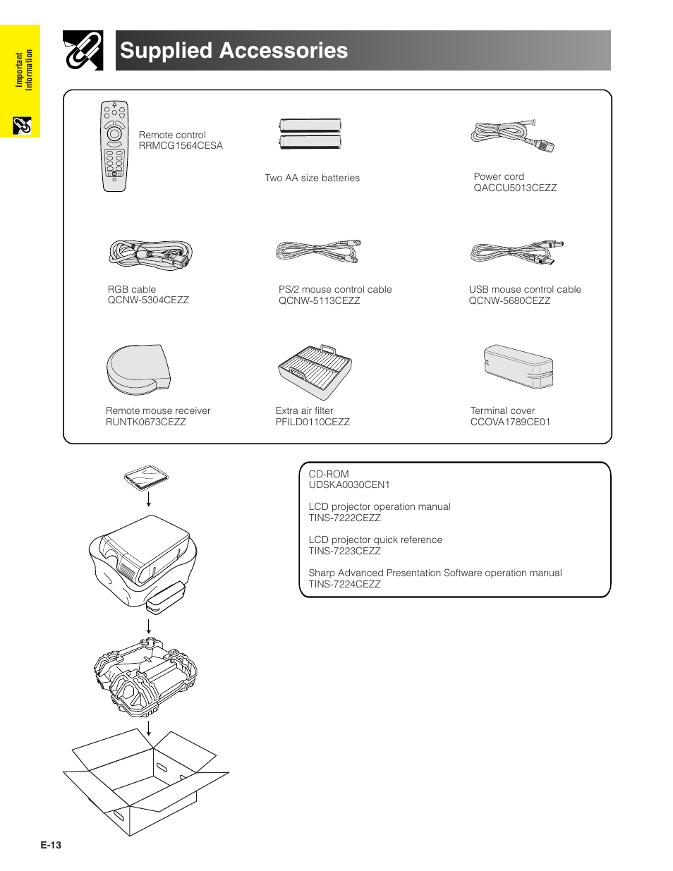 Supplied accessories | Sharp XG-V10XU User Manual | Page 14 / 90