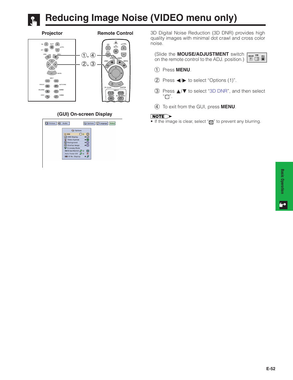 Reducing image noise (video menu only), Reducing image noise, Video menu only) | Sharp XG-V10XU User Manual | Page 53 / 90