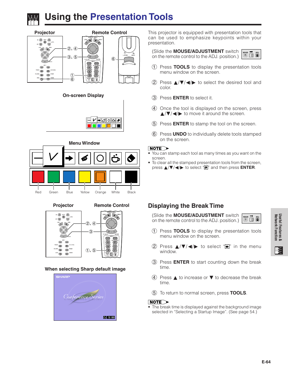 Using the presentation tools, Displaying the break time | Sharp XG-V10XU User Manual | Page 65 / 90