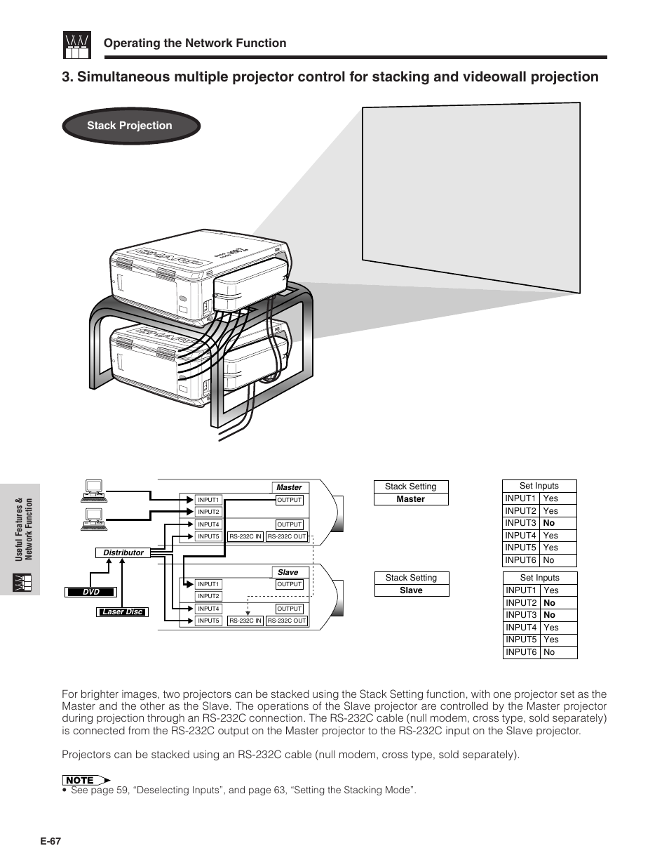 Operating the network function, Stack projection | Sharp XG-V10XU User Manual | Page 68 / 90