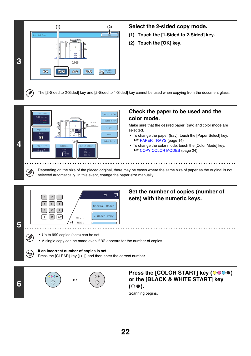 Select the 2-sided copy mode, Check the paper to be used and the color mode | Sharp MX-7001 User Manual | Page 103 / 710