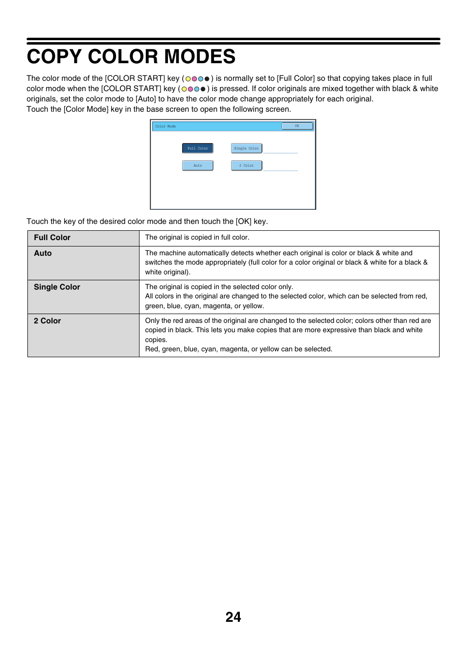 Copy color modes, Ge 24 | Sharp MX-7001 User Manual | Page 105 / 710