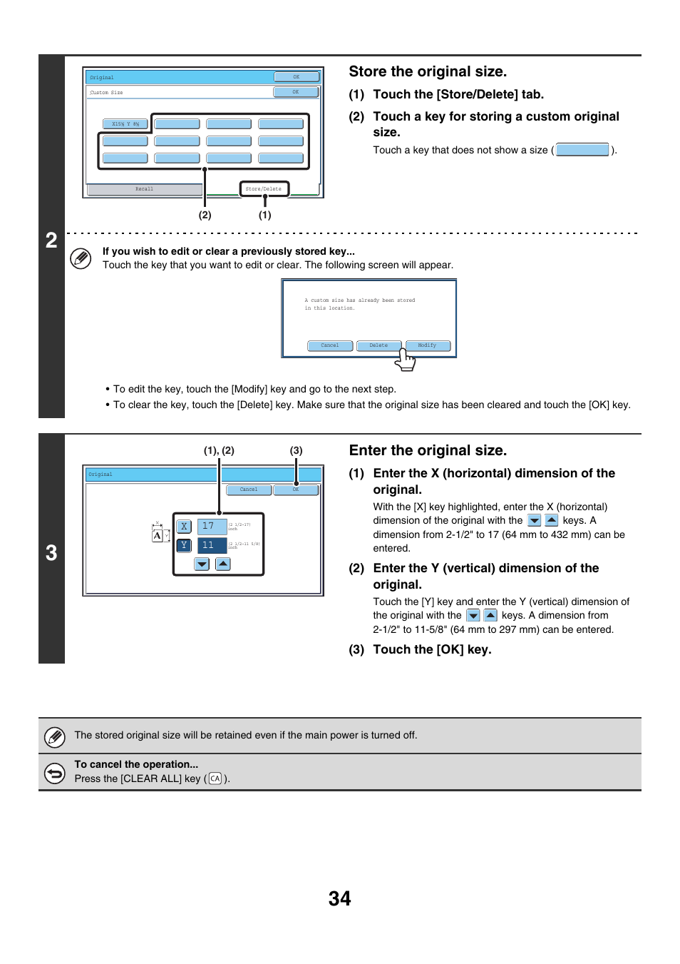 Store the original size, Enter the original size | Sharp MX-7001 User Manual | Page 115 / 710
