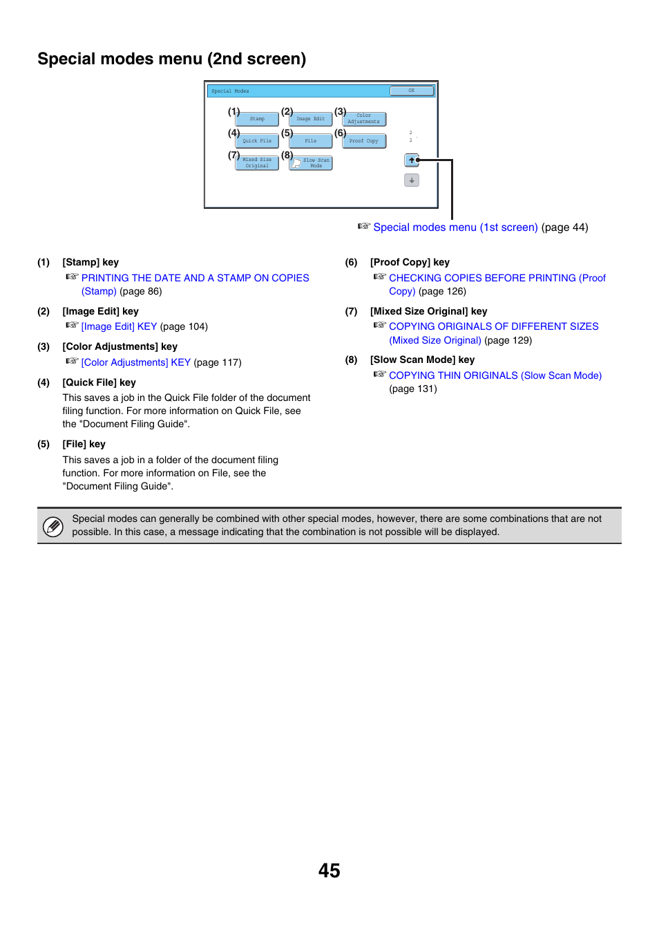 Special modes menu (2nd screen), Ge 45) | Sharp MX-7001 User Manual | Page 126 / 710