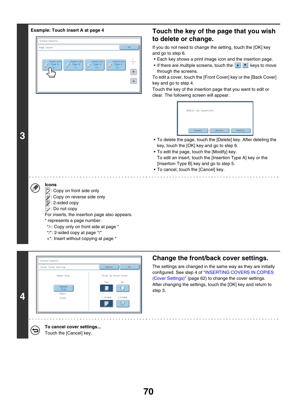 Change the front/back cover settings | Sharp MX-7001 User Manual | Page 151 / 710
