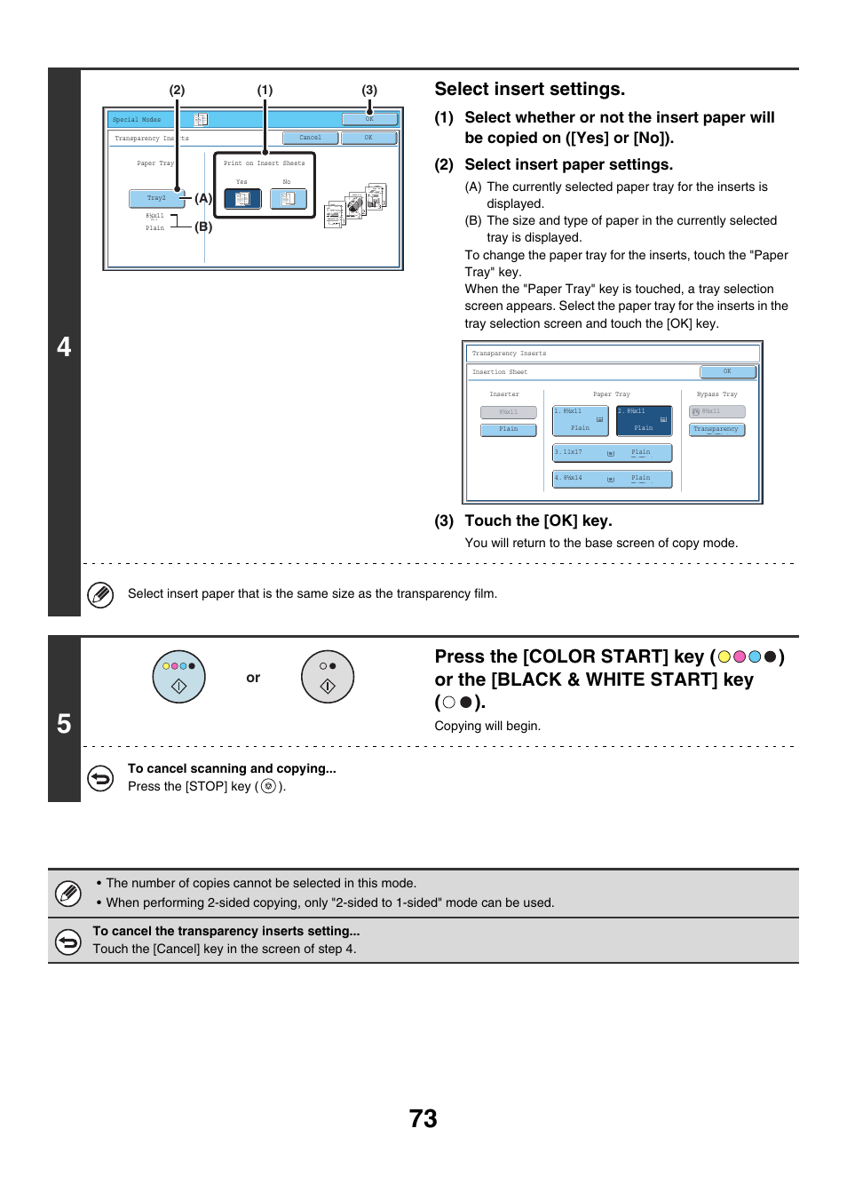 Select insert settings, 3) touch the [ok] key | Sharp MX-7001 User Manual | Page 154 / 710