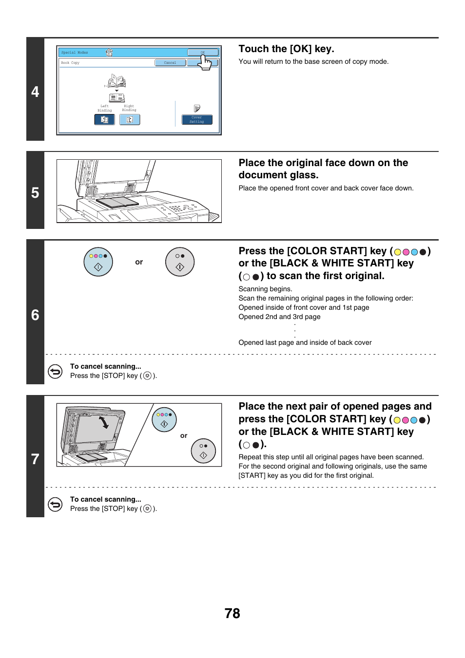 Touch the [ok] key, Place the original face down on the document glass | Sharp MX-7001 User Manual | Page 159 / 710