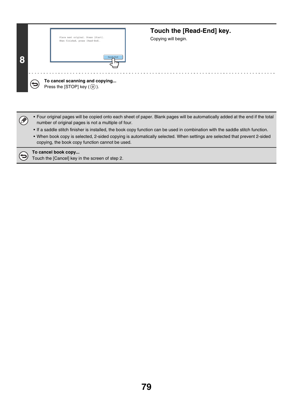 Touch the [read-end] key | Sharp MX-7001 User Manual | Page 160 / 710