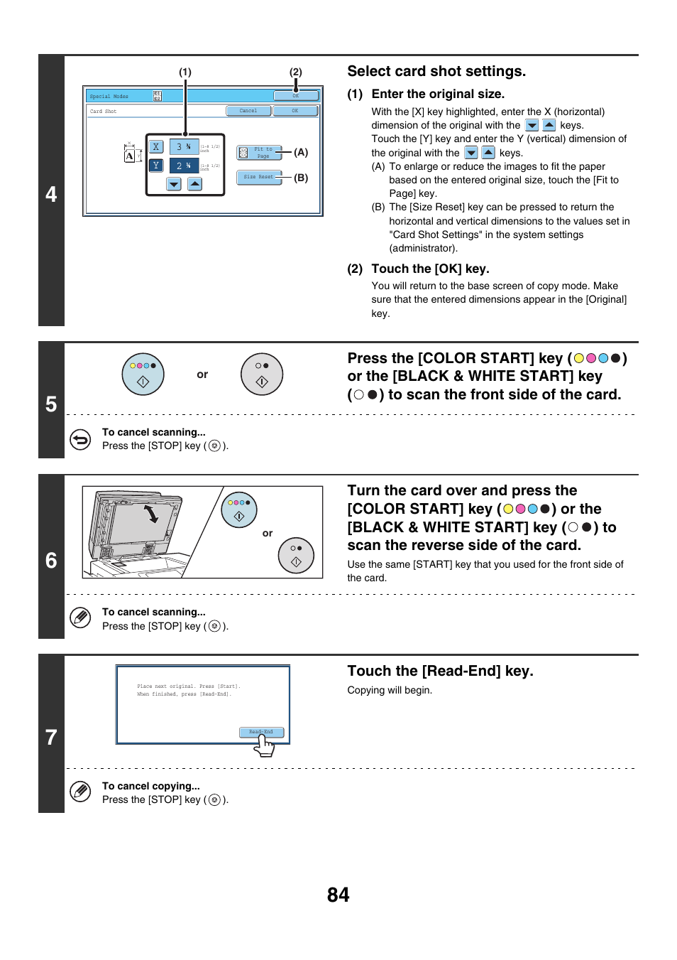 Select card shot settings, Touch the [read-end] key | Sharp MX-7001 User Manual | Page 165 / 710