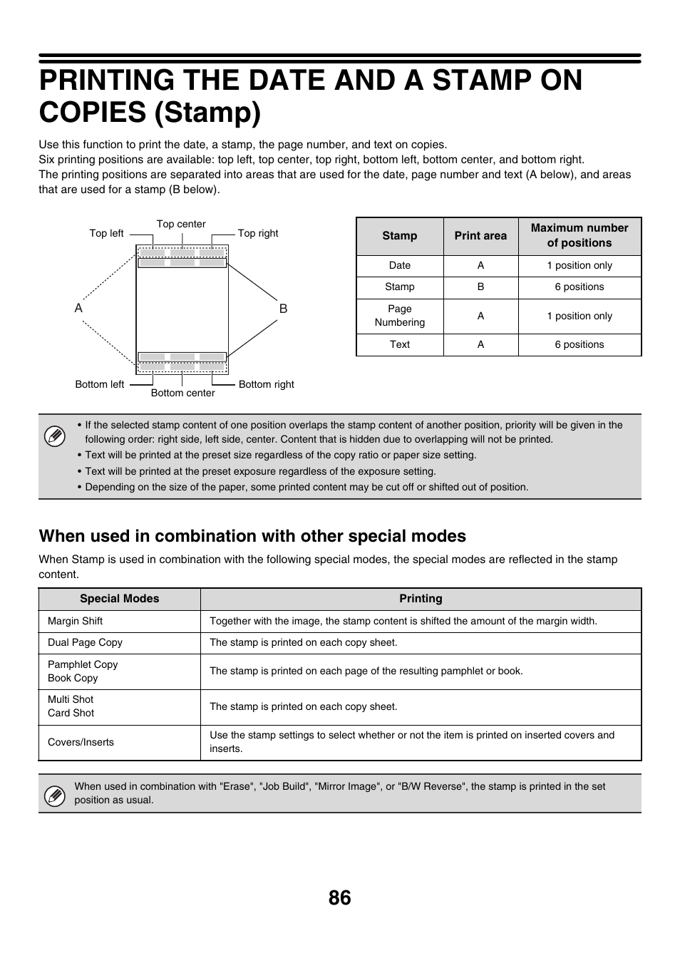 Printing the date and a stamp on copies (stamp), When used in combination with other special modes | Sharp MX-7001 User Manual | Page 167 / 710