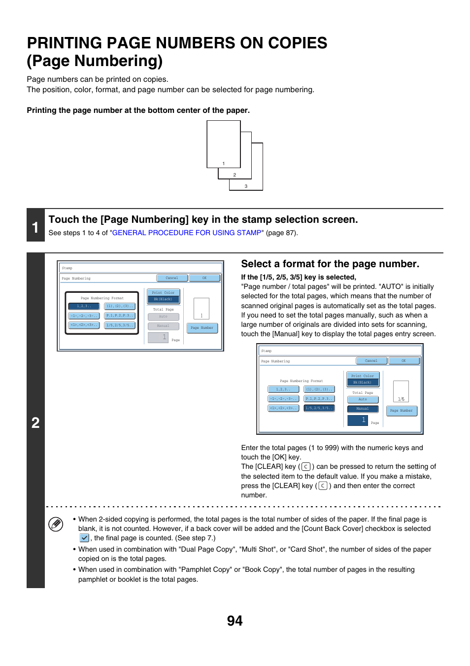 Printing page numbers on copies (page numbering), Select a format for the page number | Sharp MX-7001 User Manual | Page 175 / 710