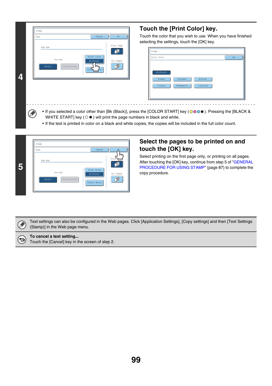 Touch the [print color] key | Sharp MX-7001 User Manual | Page 180 / 710