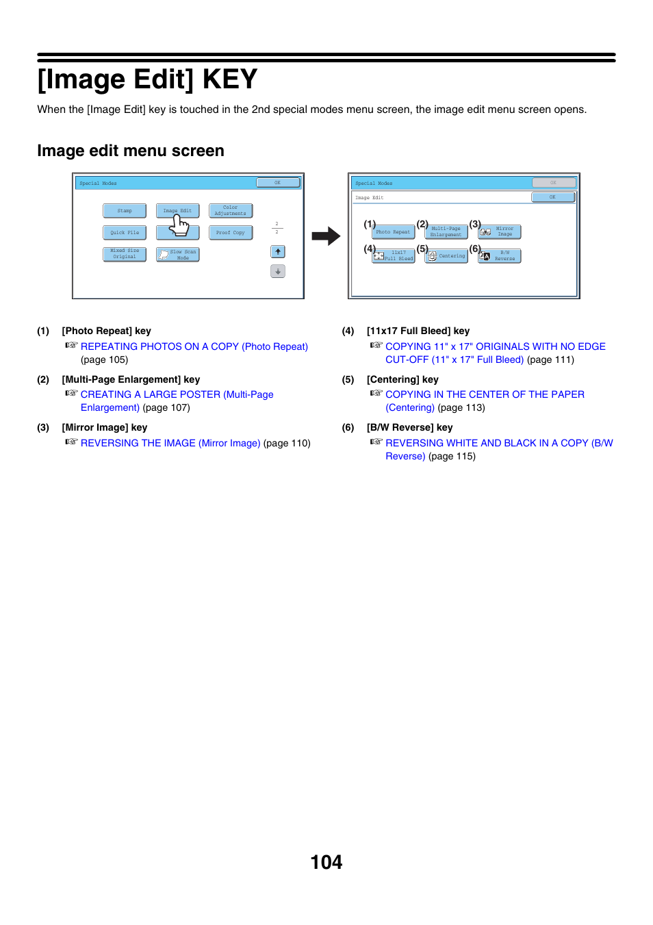Image edit] key, Image edit menu screen | Sharp MX-7001 User Manual | Page 185 / 710