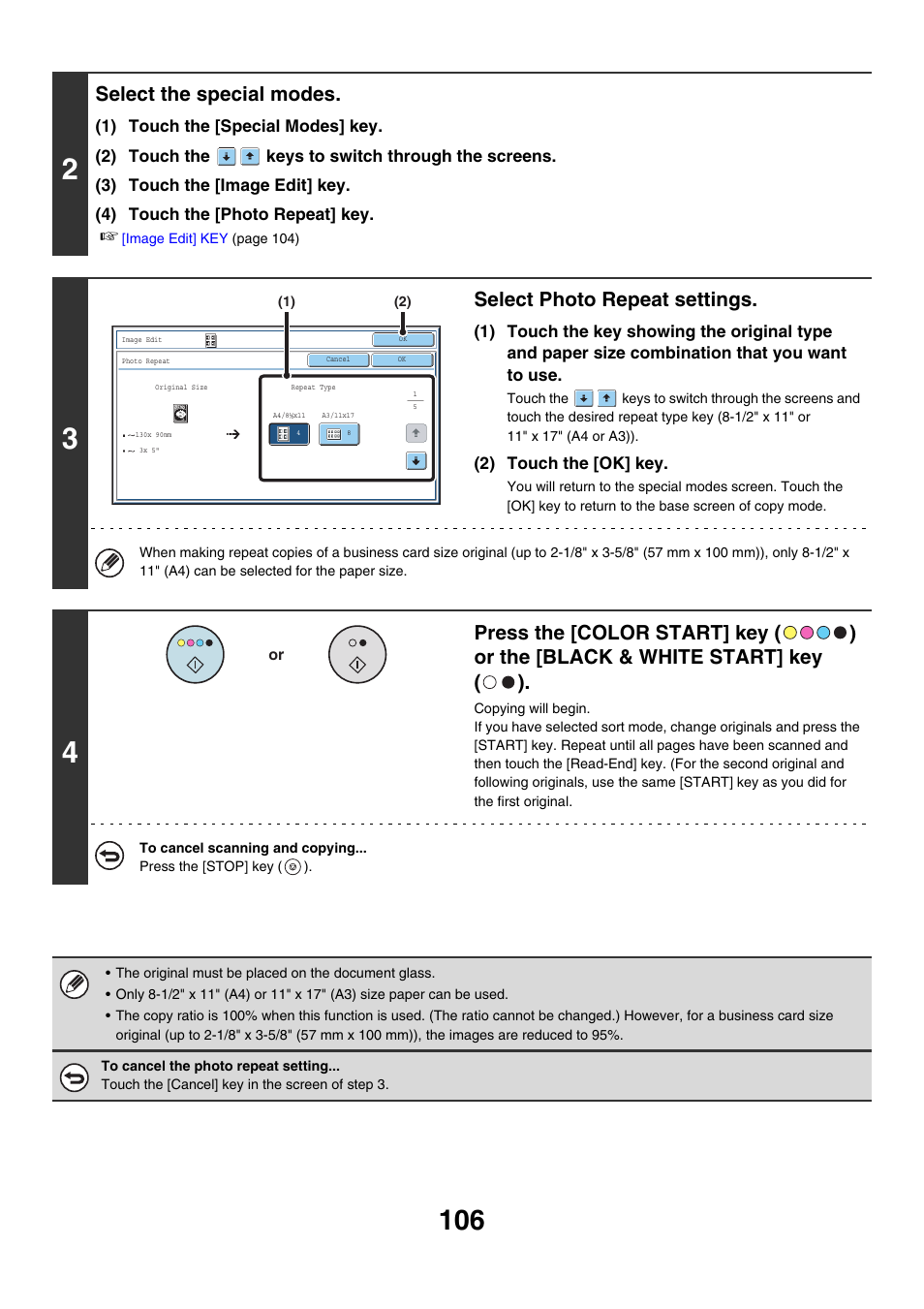 Select the special modes, Select photo repeat settings | Sharp MX-7001 User Manual | Page 187 / 710
