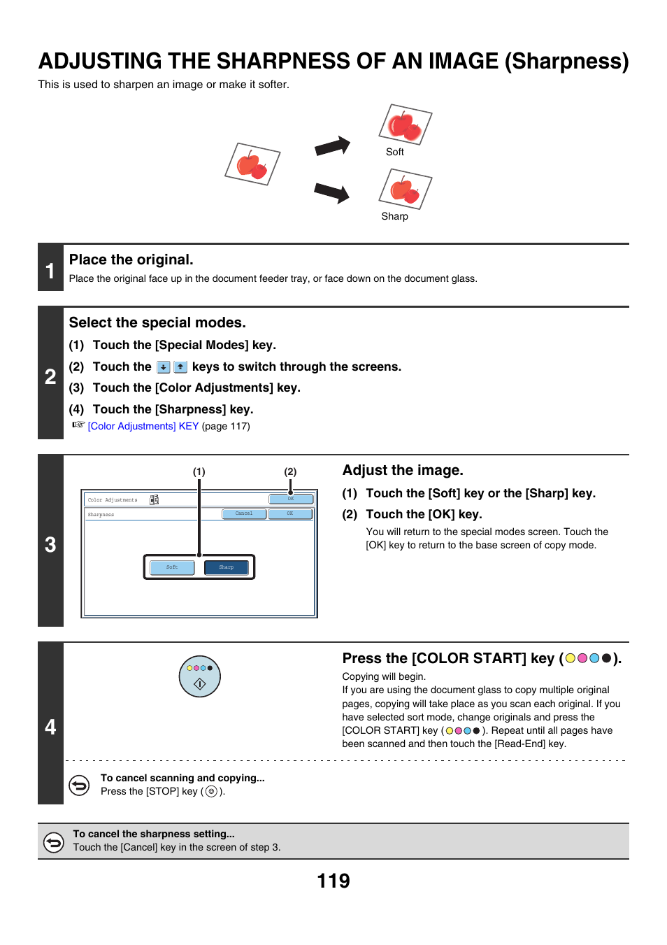 Adjusting the sharpness of an, Image (sharpness), Adjusting the sharpness of an image (sharpness) | Sharp MX-7001 User Manual | Page 200 / 710