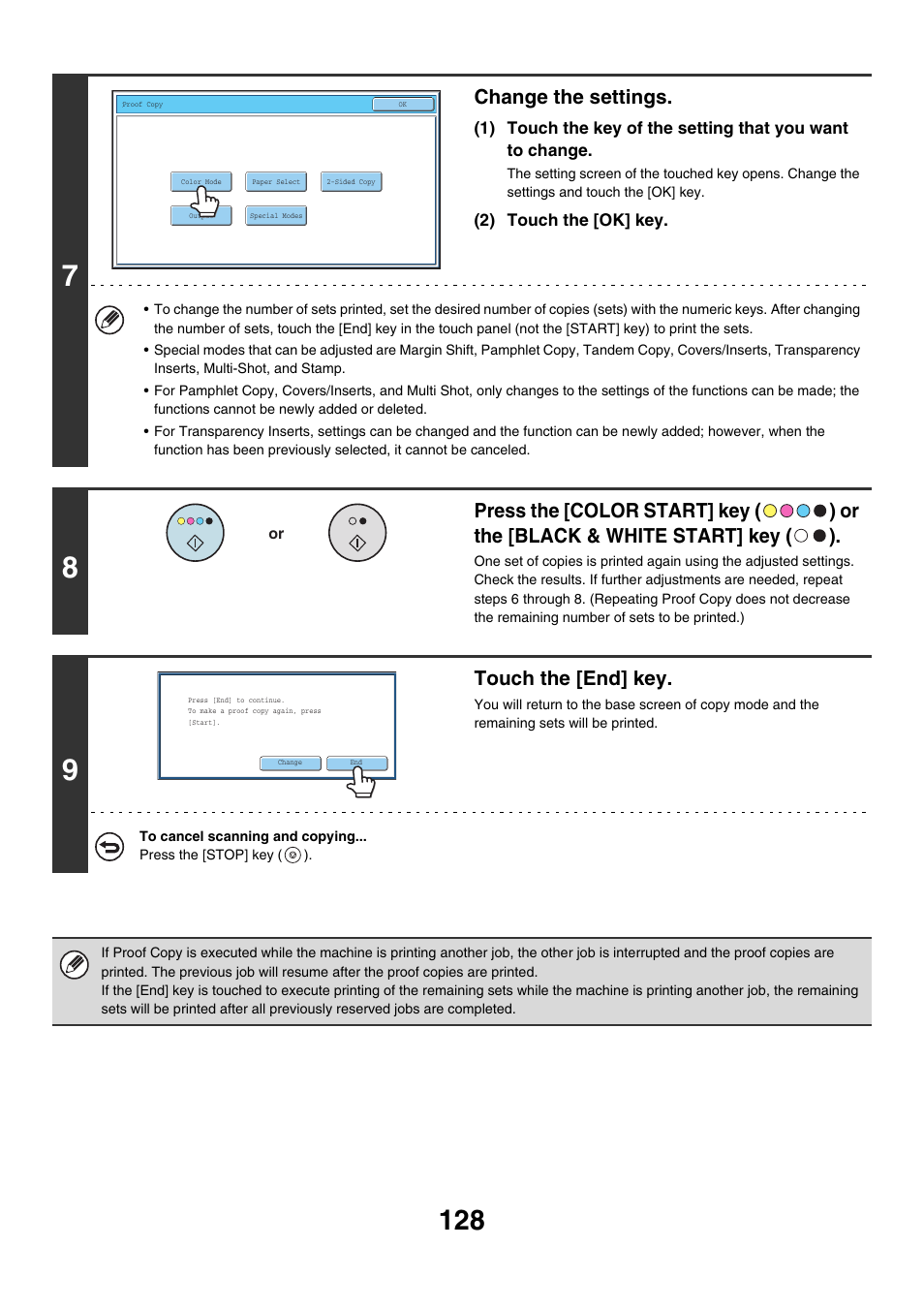Change the settings, Touch the [end] key | Sharp MX-7001 User Manual | Page 209 / 710