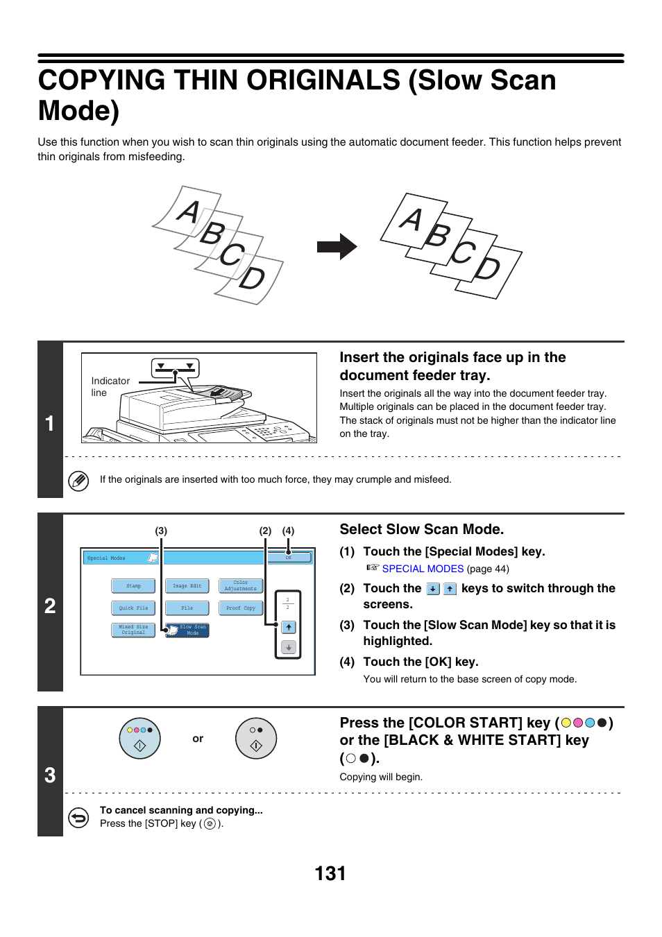 Copying thin originals (slow scan mode), Ge 131) | Sharp MX-7001 User Manual | Page 212 / 710