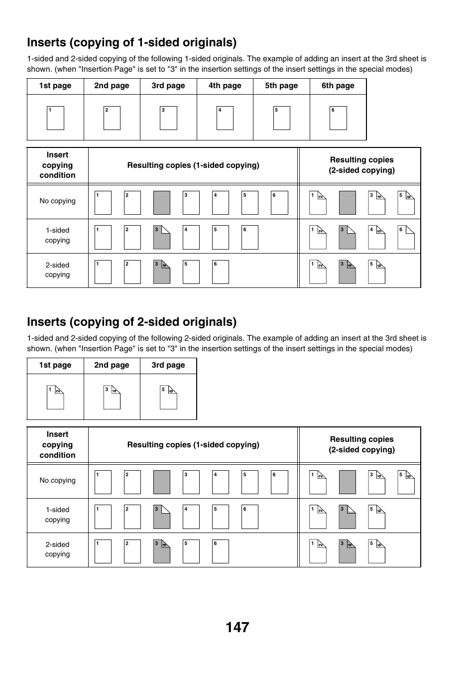 Inserts (copying of 1-sided, Originals), E 147) an | Inserts (copying of 2-sided, E 147), Inserts (copying of 1-sided originals), Inserts (copying of 2-sided originals) | Sharp MX-7001 User Manual | Page 228 / 710