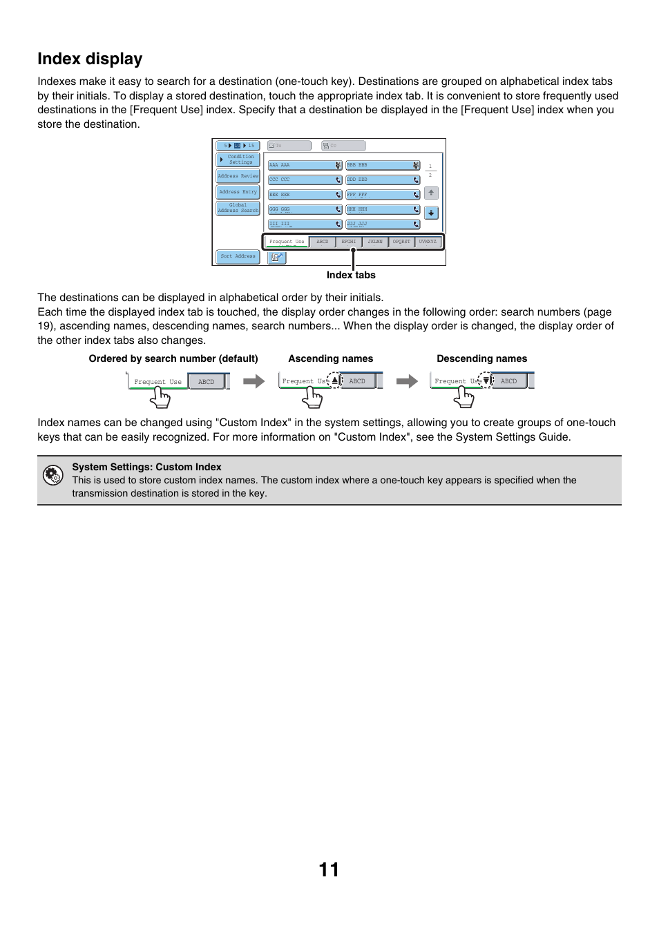 Index display, Index tabs | Sharp MX-7001 User Manual | Page 240 / 710