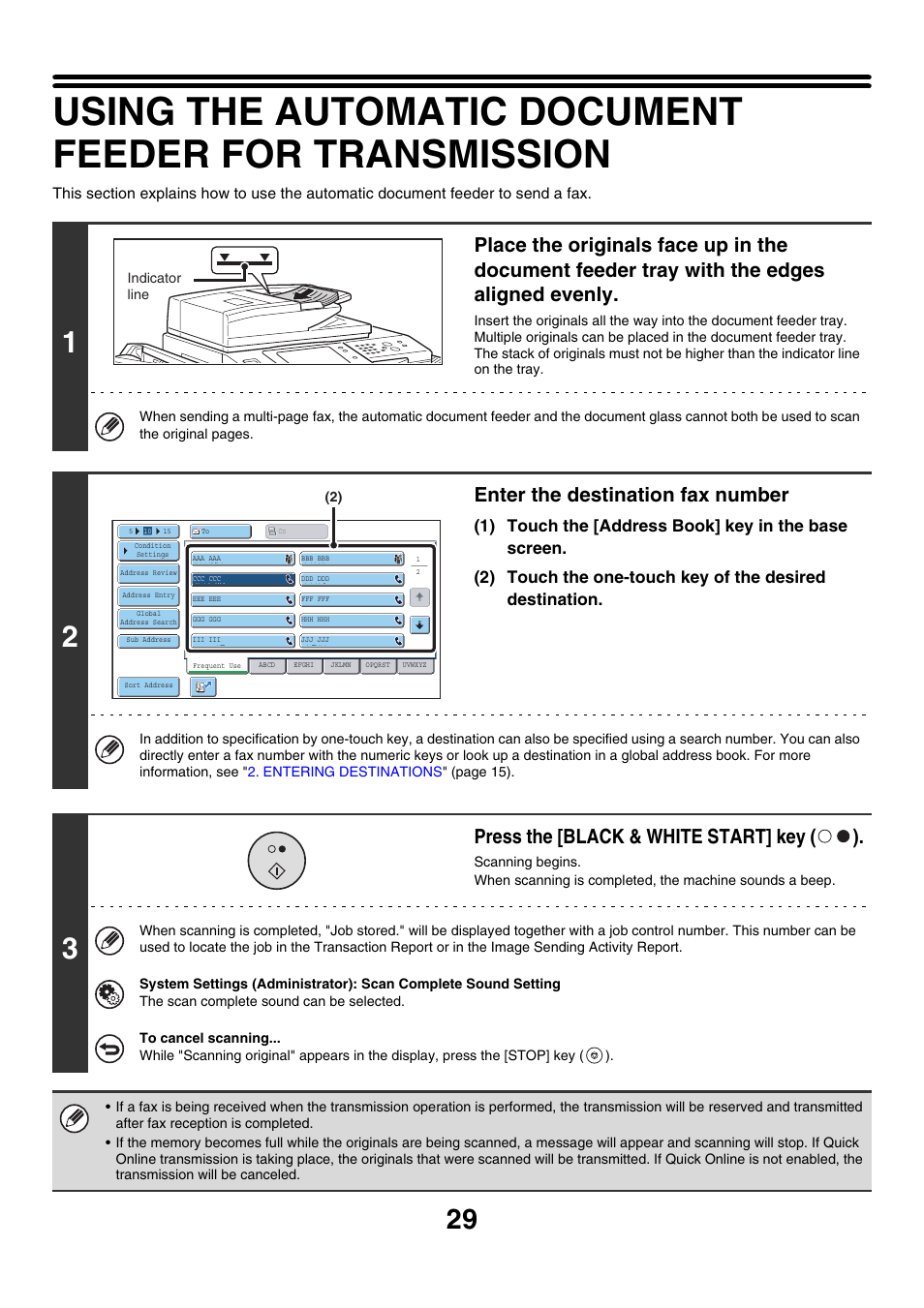 Enter the destination fax number, Press the [black & white start] key ( ) | Sharp MX-7001 User Manual | Page 258 / 710