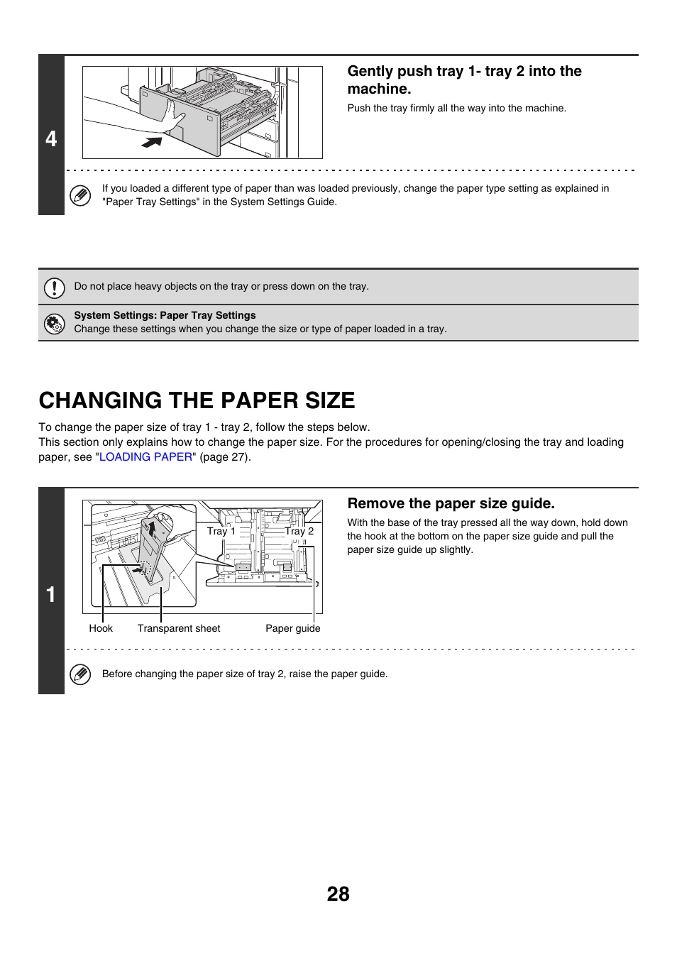 Changing the paper size | Sharp MX-7001 User Manual | Page 28 / 710