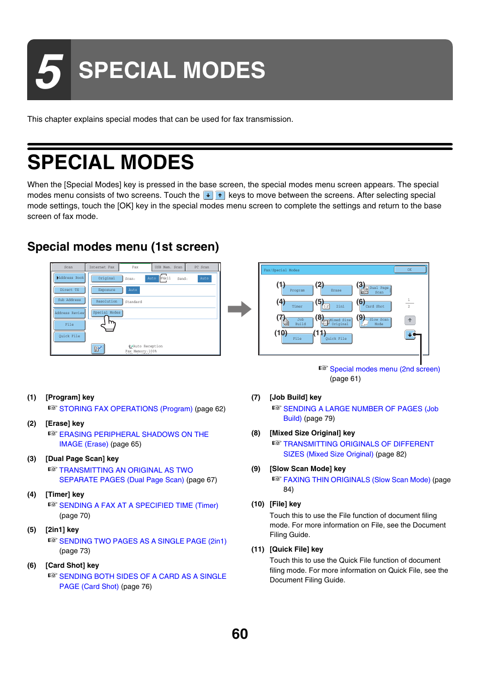 Special modes, Special modes menu (1st screen) | Sharp MX-7001 User Manual | Page 289 / 710