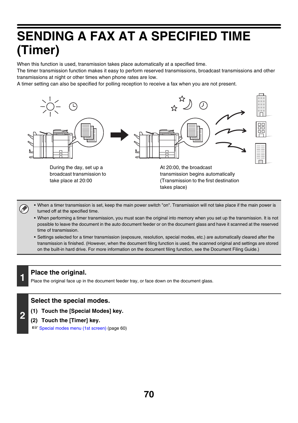 Sending a fax at a specified time (timer), Ge 70) | Sharp MX-7001 User Manual | Page 299 / 710