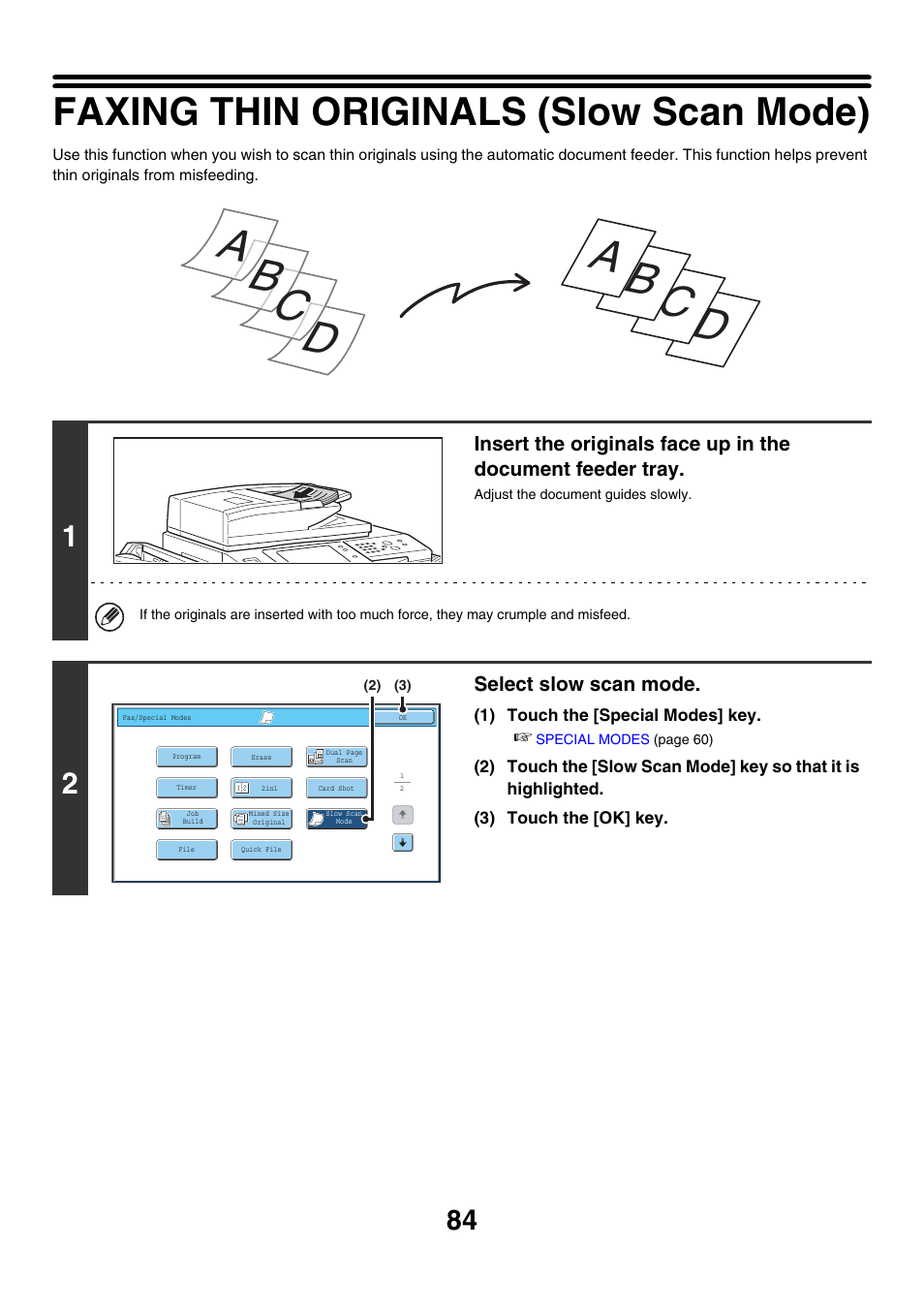 Faxing thin originals (slow scan mode) | Sharp MX-7001 User Manual | Page 313 / 710