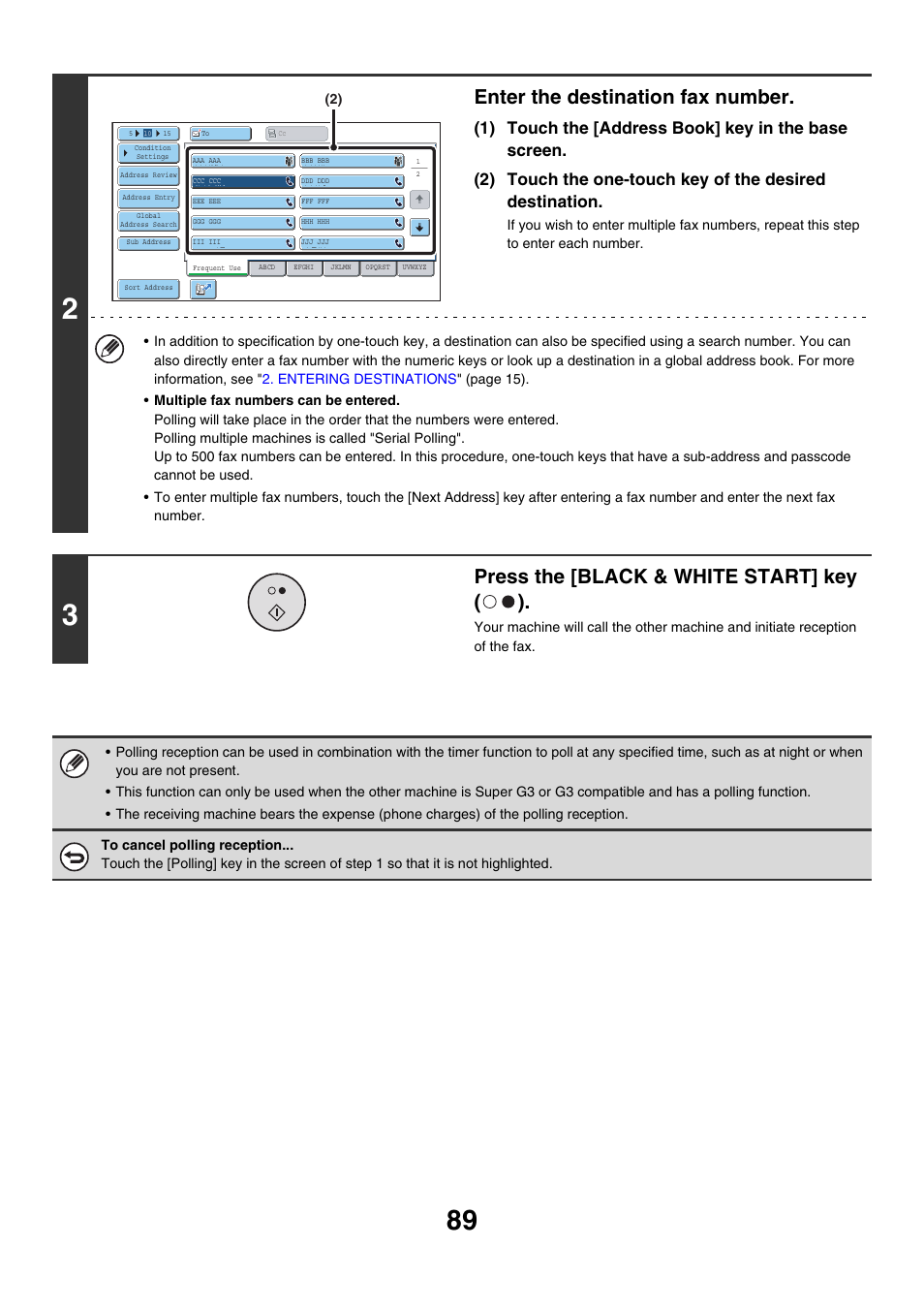 Enter the destination fax number, Press the [black & white start] key ( ) | Sharp MX-7001 User Manual | Page 318 / 710