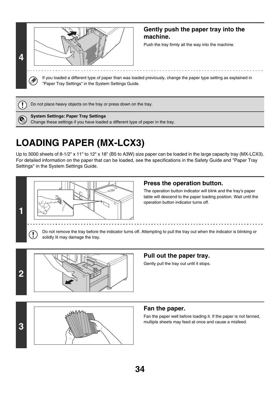 Loading paper (mx-lcx3) | Sharp MX-7001 User Manual | Page 34 / 710