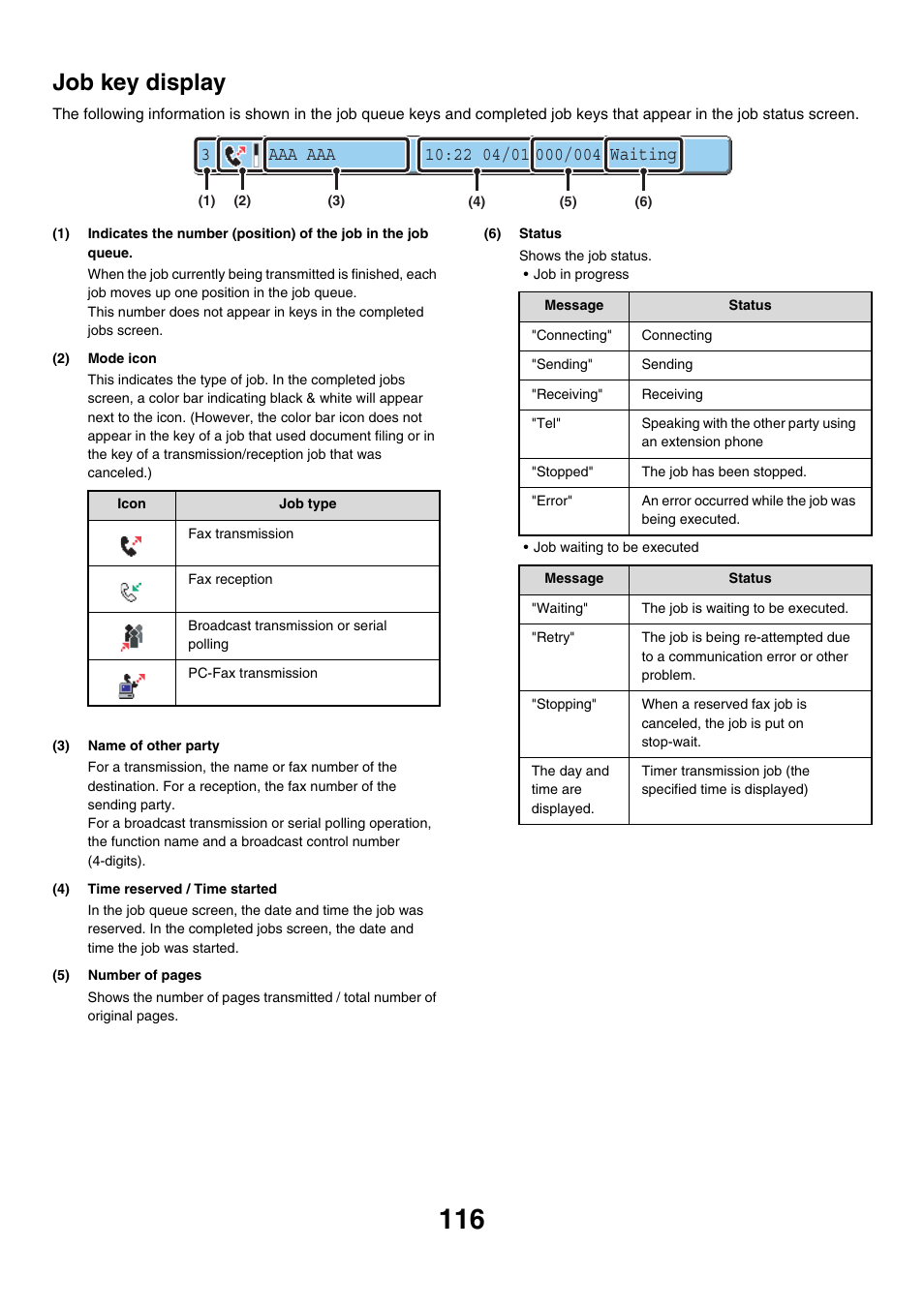 Job key display | Sharp MX-7001 User Manual | Page 345 / 710