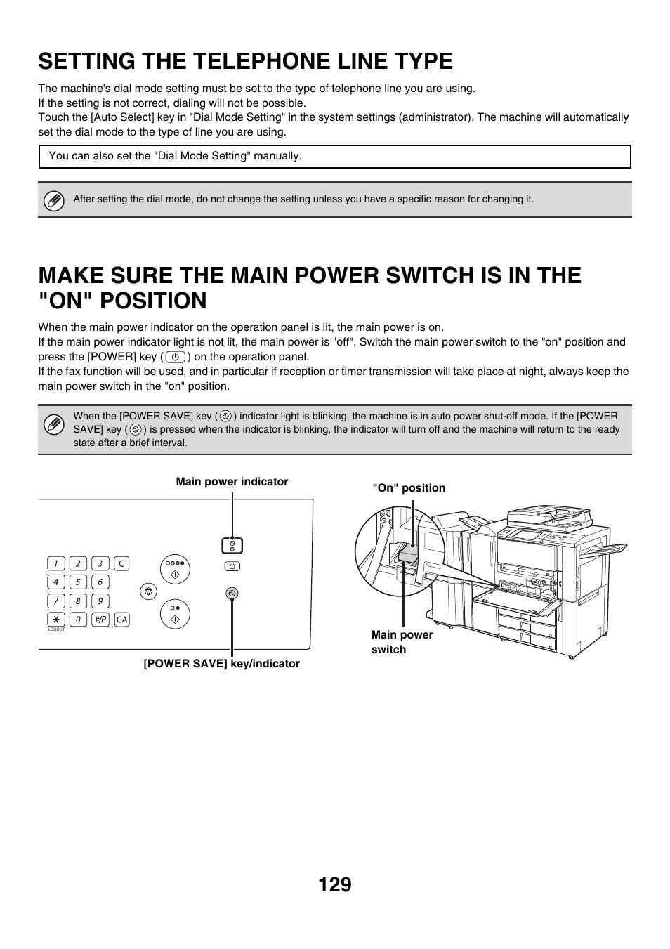 Setting the telephone line type, Make sure the main power switch is, In the "on" position | Sharp MX-7001 User Manual | Page 358 / 710