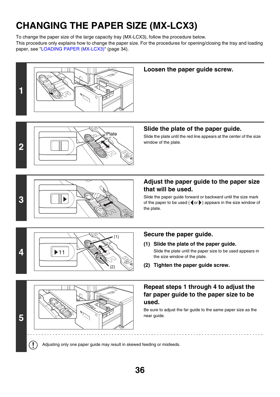 Changing the paper size (mx-lcx3) | Sharp MX-7001 User Manual | Page 36 / 710