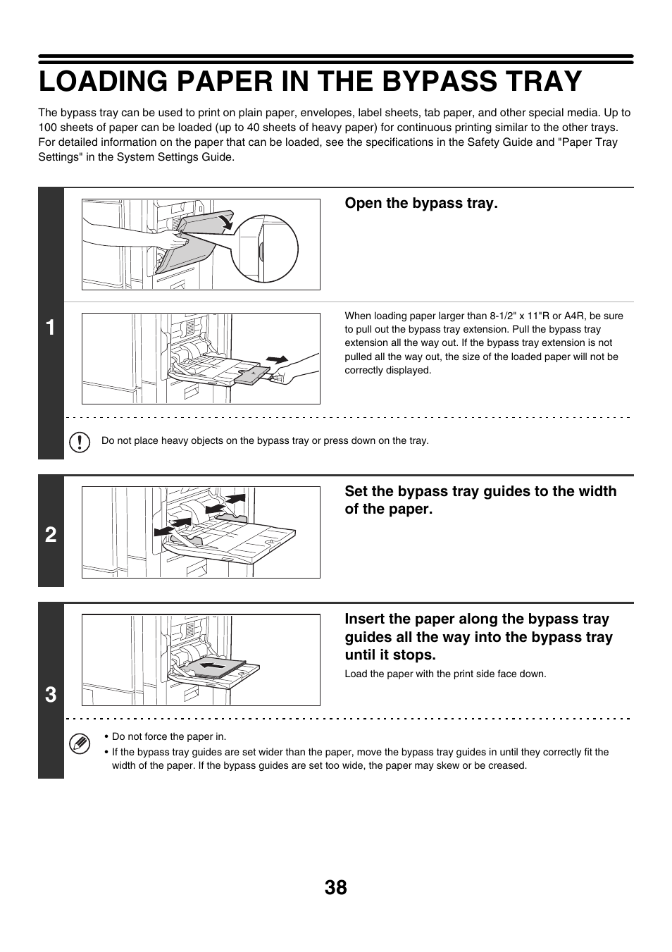 Loading paper in the bypass tray | Sharp MX-7001 User Manual | Page 38 / 710