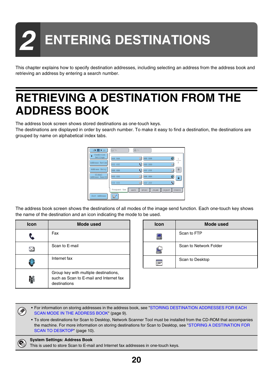 Entering destinations, Retrieving a destination from the address book | Sharp MX-7001 User Manual | Page 380 / 710