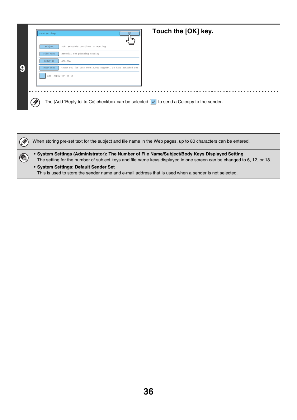 Touch the [ok] key | Sharp MX-7001 User Manual | Page 396 / 710