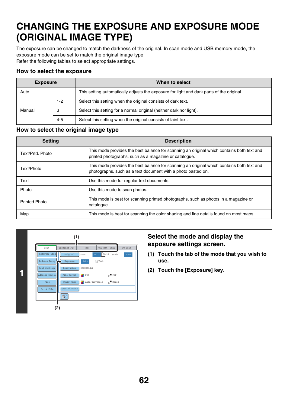 Changing the exposure and, Exposure mode (original image type), Changing the exposure | And exposure mode (original image type) | Sharp MX-7001 User Manual | Page 422 / 710