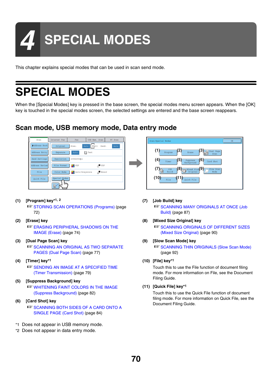 Special modes, E 70) | Sharp MX-7001 User Manual | Page 430 / 710