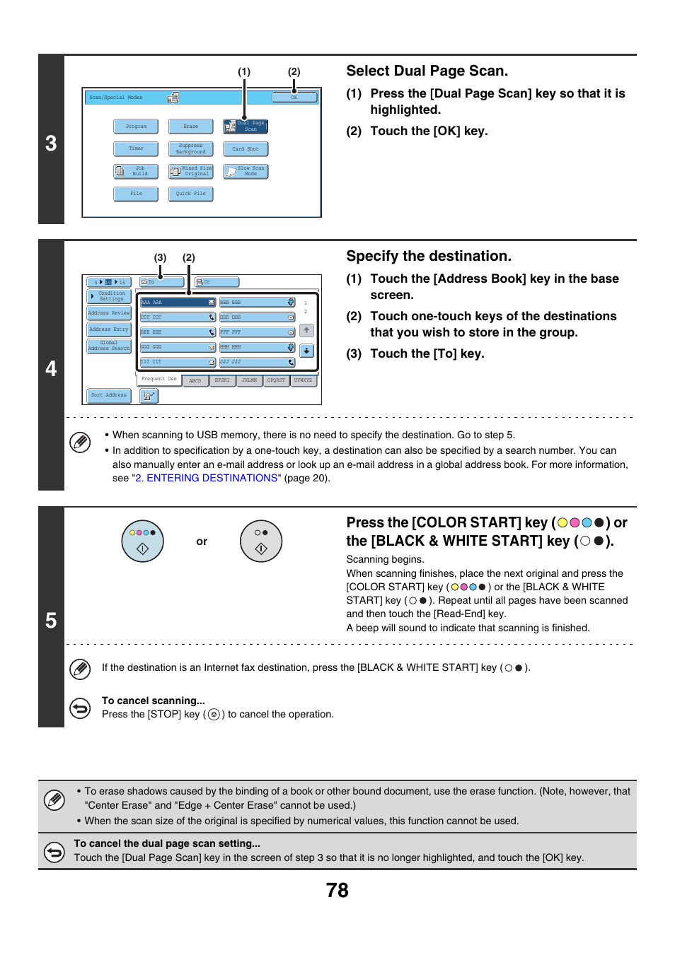 Select dual page scan, Specify the destination | Sharp MX-7001 User Manual | Page 438 / 710
