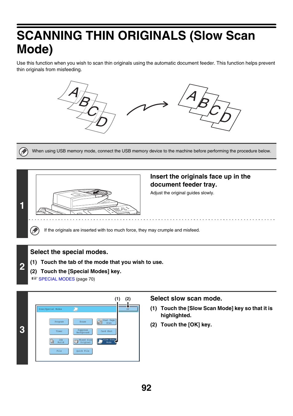 Scanning thin originals (slow scan mode), Ge 92) | Sharp MX-7001 User Manual | Page 452 / 710