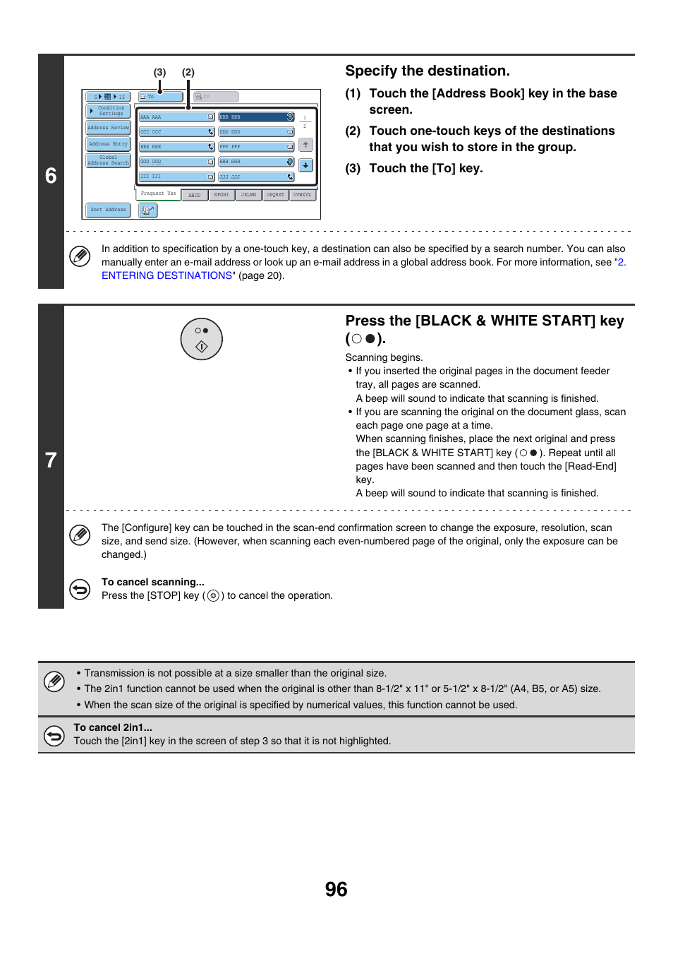 Specify the destination, Press the [black & white start] key ( ) | Sharp MX-7001 User Manual | Page 456 / 710