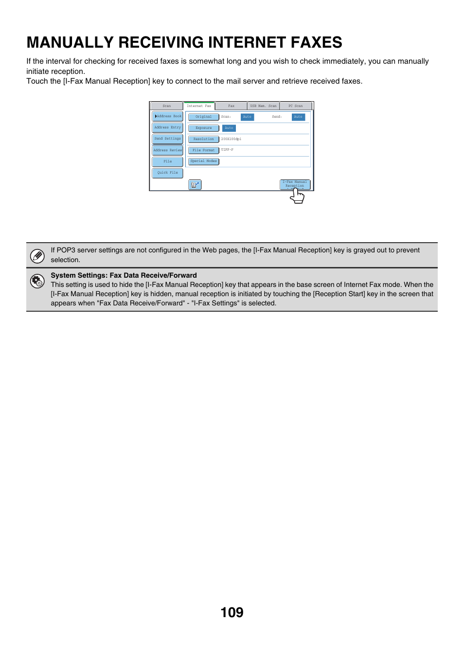 Manually receiving internet faxes | Sharp MX-7001 User Manual | Page 469 / 710