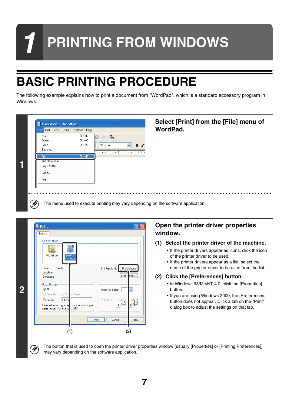 Printing from windows, Basic printing procedure | Sharp MX-7001 User Manual | Page 489 / 710
