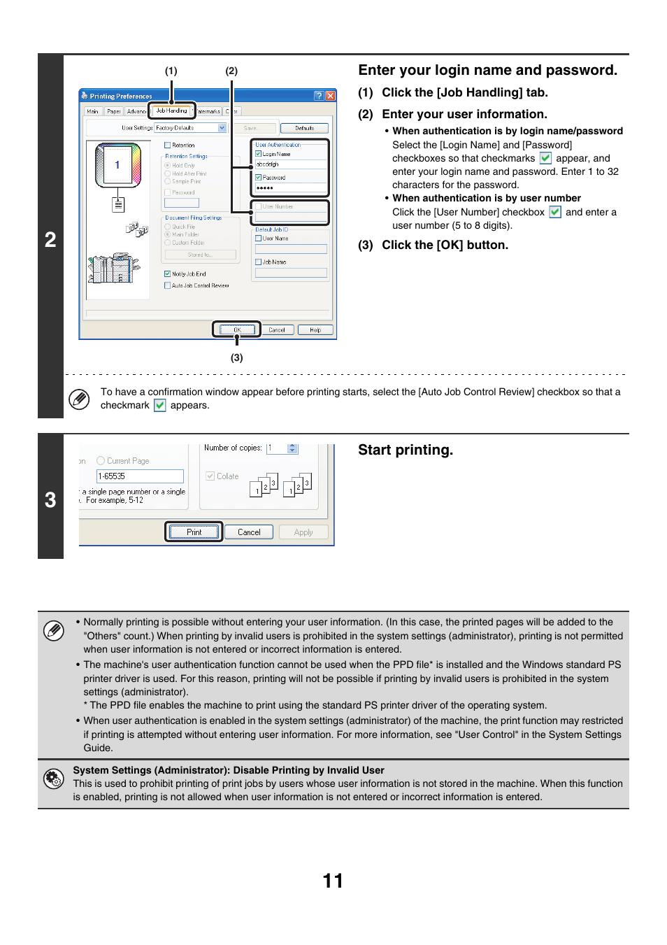 Enter your login name and password, Start printing | Sharp MX-7001 User Manual | Page 493 / 710