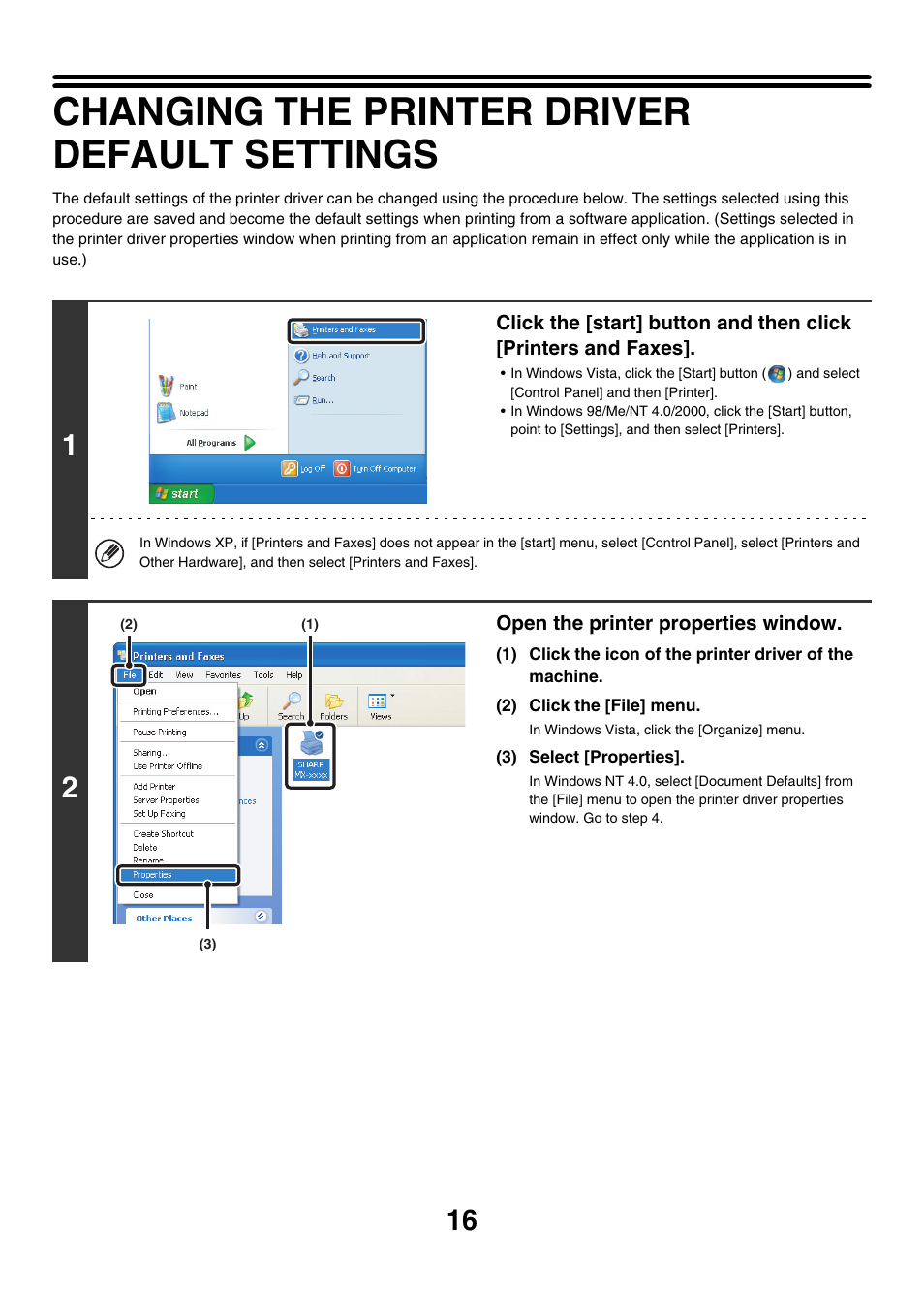 Changing the printer driver default settings | Sharp MX-7001 User Manual | Page 498 / 710