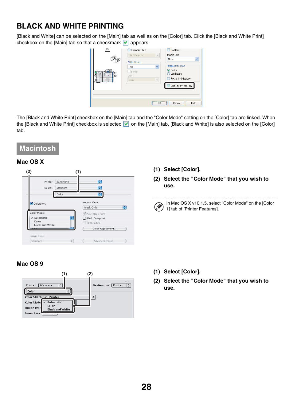 Black and white printing, Macintosh | Sharp MX-7001 User Manual | Page 510 / 710