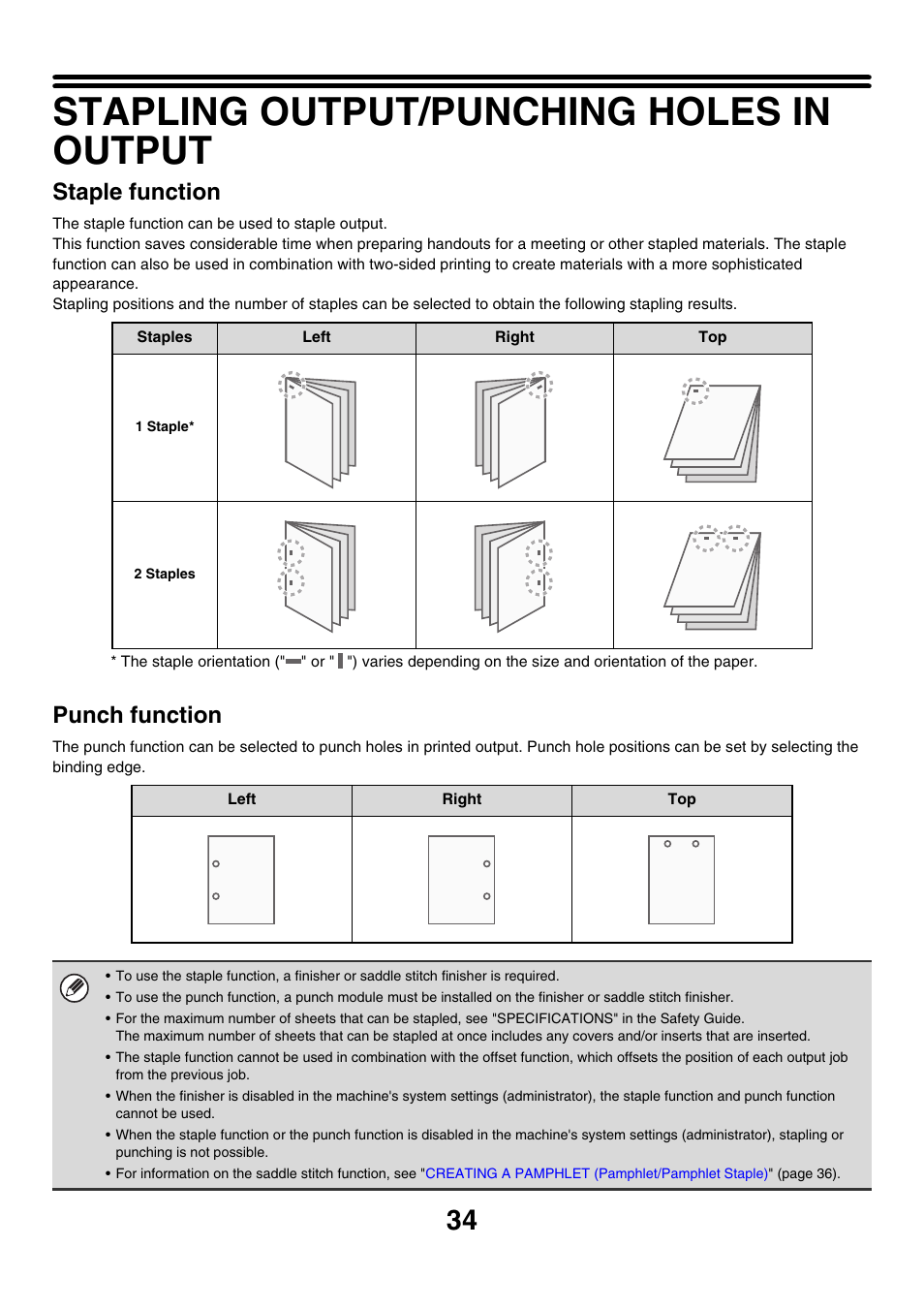 Stapling output/punching holes in output, Staple function, Punch function | Sharp MX-7001 User Manual | Page 516 / 710