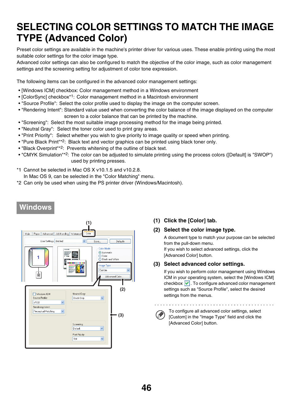 Selecting color settings to match, The image type (advanced color), Windows | Sharp MX-7001 User Manual | Page 528 / 710