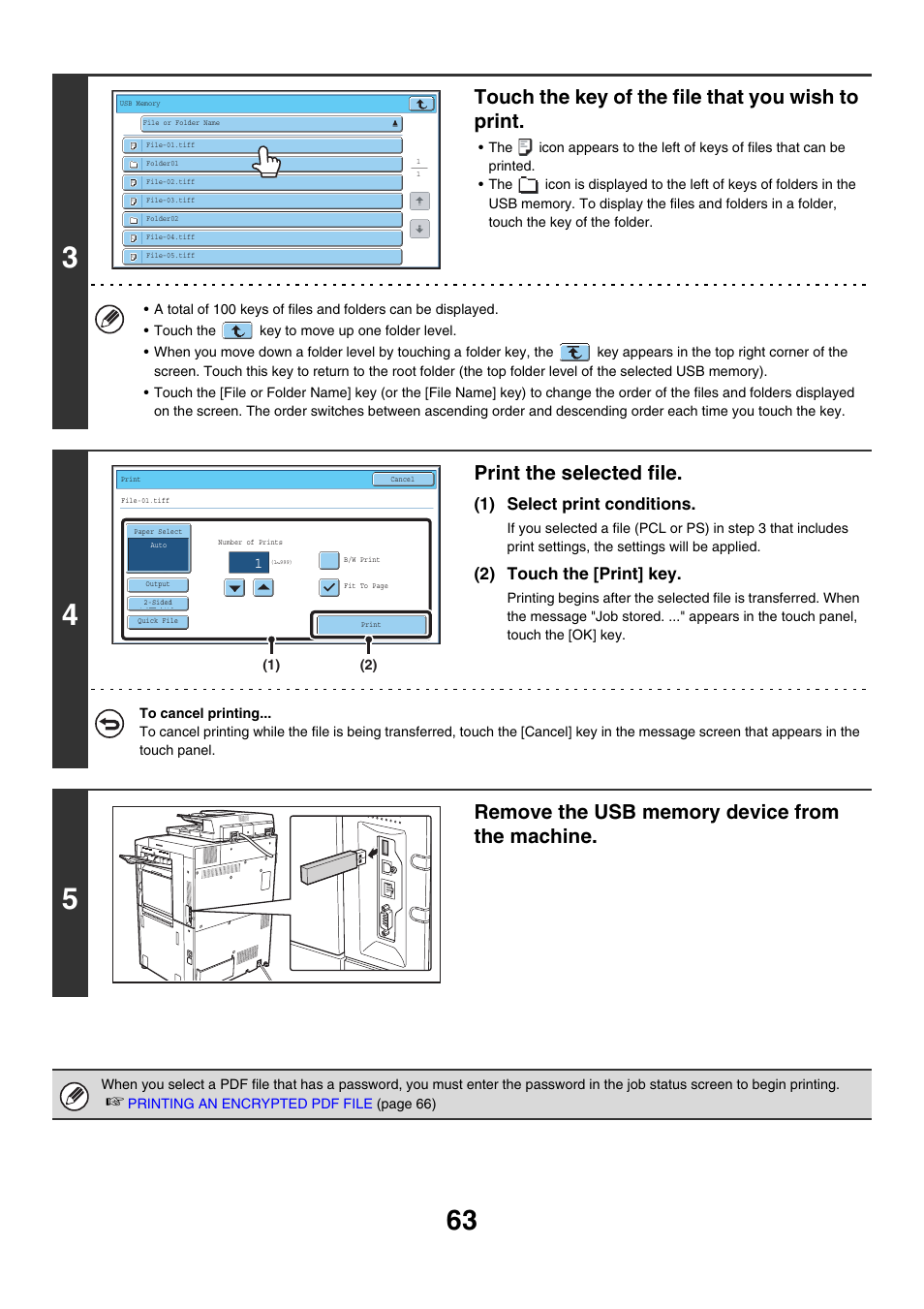 Touch the key of the file that you wish to print, Print the selected file, 1) select print conditions | 2) touch the [print] key | Sharp MX-7001 User Manual | Page 545 / 710