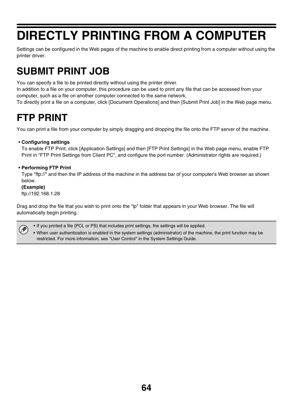 Directly printing from a computer, Submit print job, Ftp print | Sharp MX-7001 User Manual | Page 546 / 710